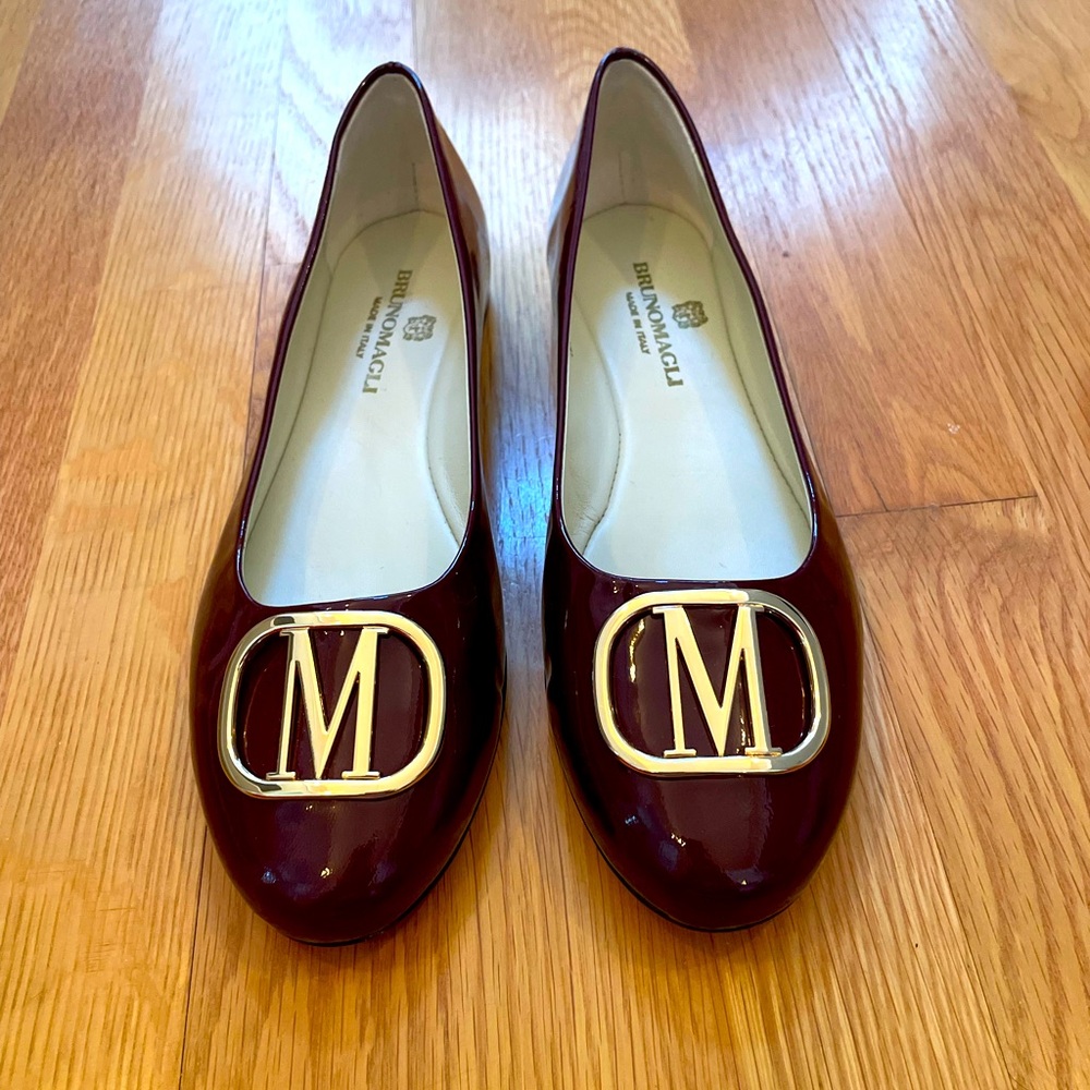 BRUNOMAGLI Mimi Signature Patent Lthr Ballet Flat-Bordeaux Sz 7.5, best for sz 7